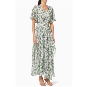 Maje Summer flowy gown with cut outs green white and purple
